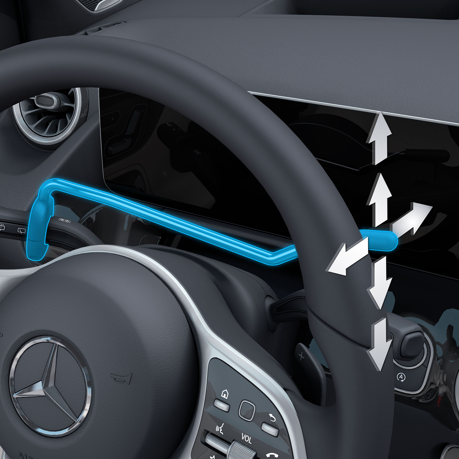 Przełożenie przełącznika zespolonego | Układy wspomagania jazdy | Mercedes-Benz Przełożenie przełącznika zespolonego do prawej strony.